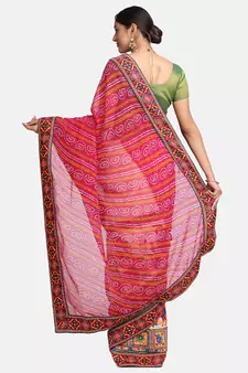 Pink Embroidered Georgette Saree With Blouse