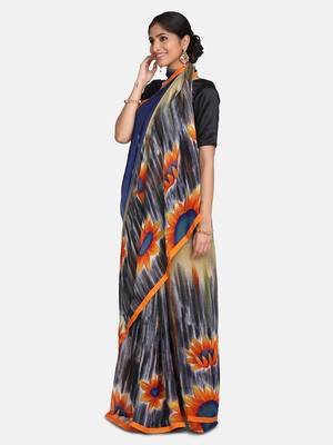 multicolor printed georgette saree with blouse 3
