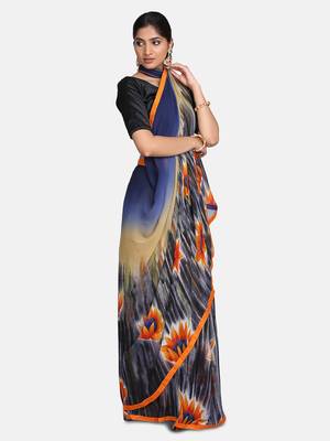 multicolor printed georgette saree with blouse 4