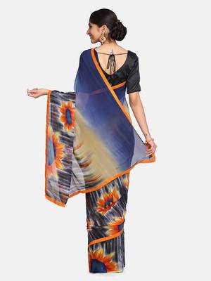 multicolor printed georgette saree with blouse 5