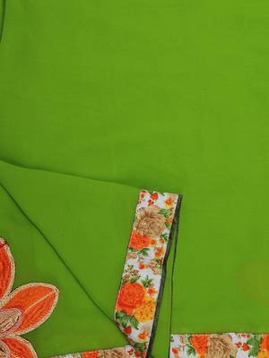 Green embroidered georgette saree with blouse 3