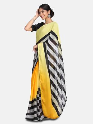 Yellow embroidered Crepe saree with blouse 1