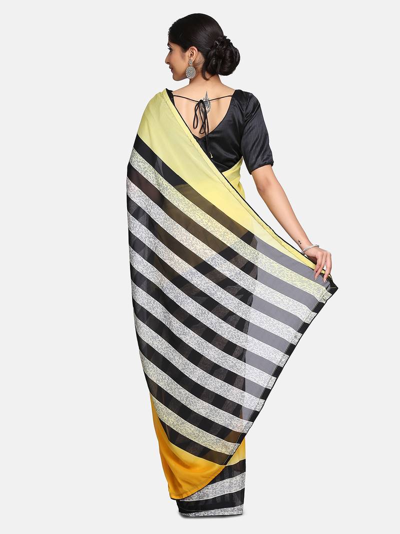 Yellow embroidered Crepe saree with blouse