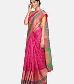 Pink woven banarasi saree with blouse