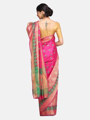 Pink woven banarasi saree with blouse 5