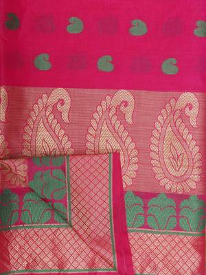 Pink woven banarasi saree with blouse 6