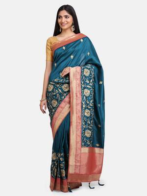 Green Embroidered Art Silk Saree With Blouse 1