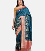 Green Embroidered Art Silk Saree With Blouse