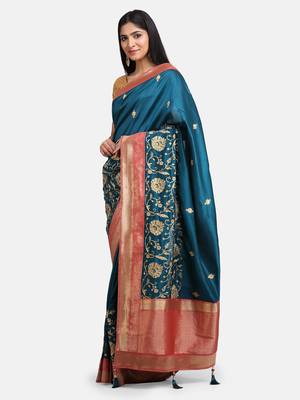 Green Embroidered Art Silk Saree With Blouse 3