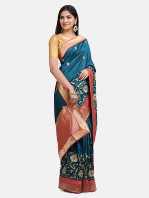 Green Embroidered Art Silk Saree With Blouse 4