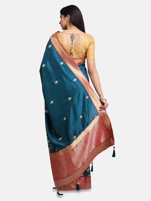 Green Embroidered Art Silk Saree With Blouse 5