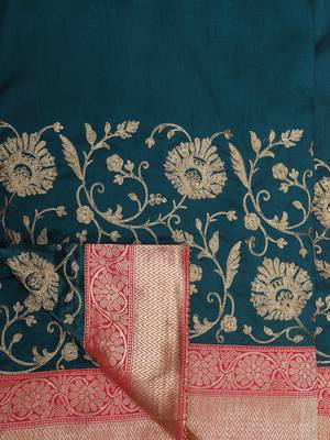 Green Embroidered Art Silk Saree With Blouse 6
