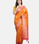 Orange woven silk saree with blouse