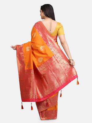Orange woven silk saree with blouse 5