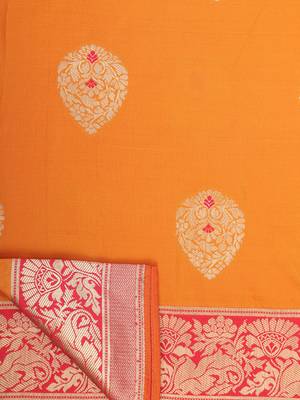 Orange woven silk saree with blouse 6
