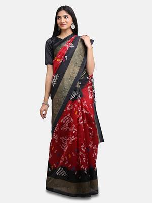 Red printed bhagalpuri saree with blouse 3