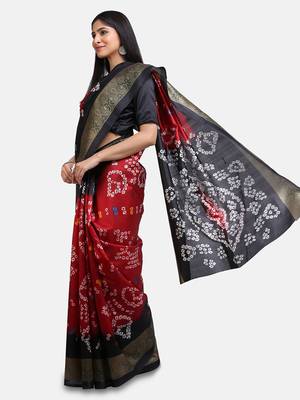 Red printed bhagalpuri saree with blouse 1