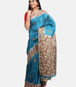 Sky Blue Khadi Digital Printed Traditional Saree