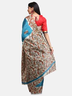 Sky Blue Khadi Digital Printed Traditional Saree 4