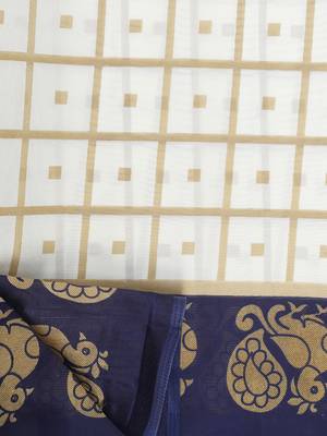 White & Navy Blue Art Silk Printed Saree 5