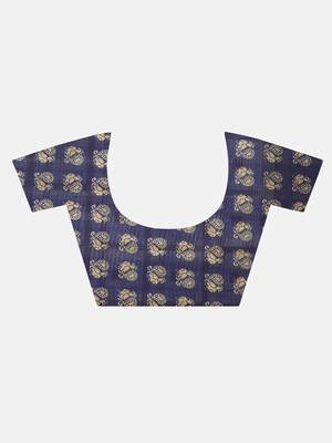 White & Navy Blue Art Silk Printed Saree 6