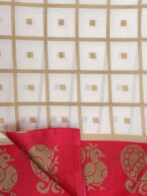 White & Pink Art Silk Printed Saree 6