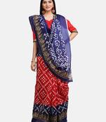Red printed art silk saree with blouse