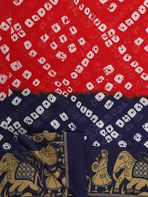 Red printed art silk saree with blouse 6