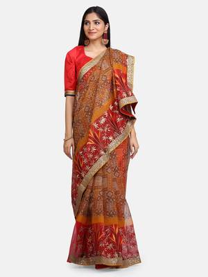 Yellow Kota Embroidery Traditional Saree 1