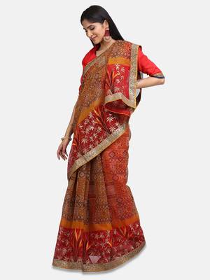 Yellow Kota Embroidery Traditional Saree 3