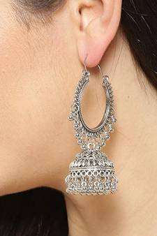  Designer indian traditional oxidised dangler silver jhumkas earrings
