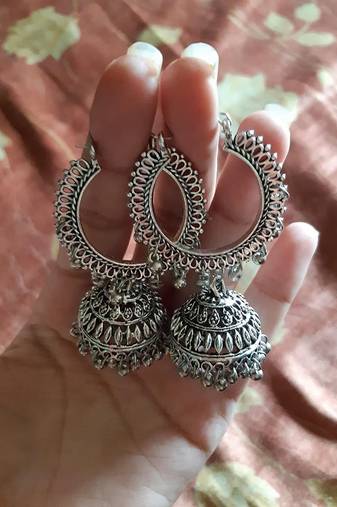  Designer indian traditional oxidised dangler silver jhumkas earrings