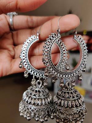  Designer indian traditional oxidised dangler silver jhumkas earrings 2