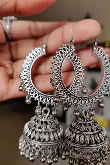  Designer indian traditional oxidised dangler silver jhumkas earrings