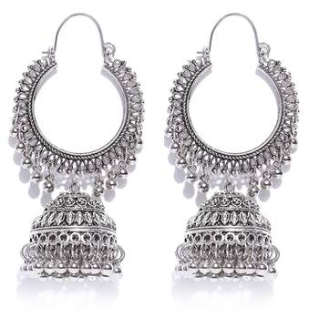  Designer indian traditional oxidised dangler silver jhumkas earrings 3