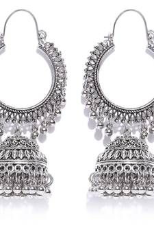 Designer Indian Traditional Oxidised Dangler Silver jhumkas Earrings