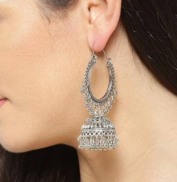 Designer Indian Traditional Oxidised Dangler Silver jhumkas Earrings 2