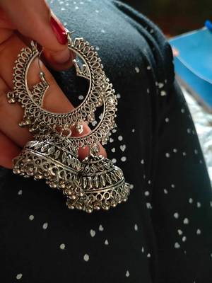 Designer Indian Traditional Oxidised Dangler Silver jhumkas Earrings 3