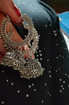 Designer Indian Traditional Oxidised Dangler Silver jhumkas Earrings