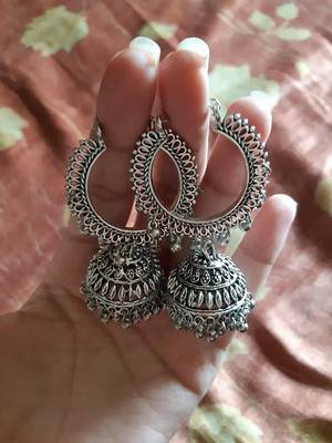 Designer Indian Traditional Oxidised Dangler Silver jhumkas Earrings 4