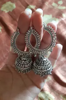 Designer Indian Traditional Oxidised Dangler Silver jhumkas Earrings