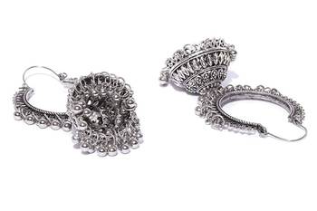  Designer indian traditional oxidised dangler silver jhumkas earrings 4