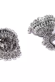  Designer indian traditional oxidised dangler silver jhumkas earrings