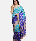 Blue printed art silk saree with blouse