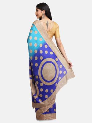 Blue printed art silk saree with blouse 4