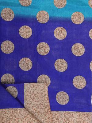 Blue printed art silk saree with blouse 5