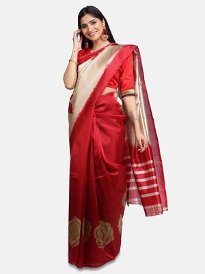 Multicolor printed art silk saree with blouse 1