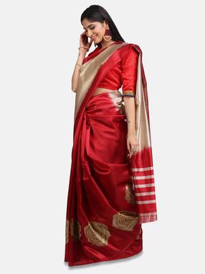 Multicolor printed art silk saree with blouse 3