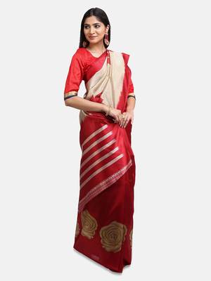 Multicolor printed art silk saree with blouse 4