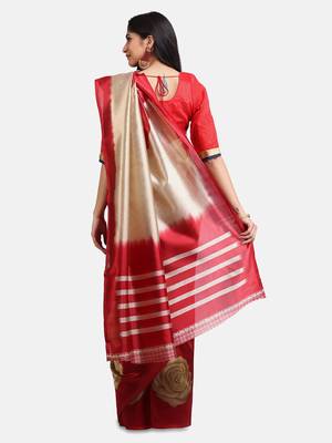 Multicolor printed art silk saree with blouse 5